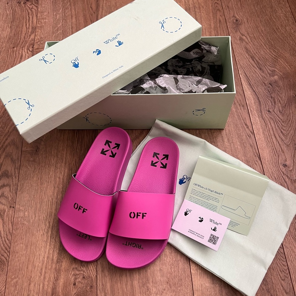 OFF-WHITE Printed Pool Slider in Fuchsia Size 7B